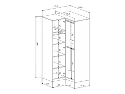 Guarda-roupa de canto 6 portas e 3 gavetas com espelhos C311 cm cor branca - LIZANDRO