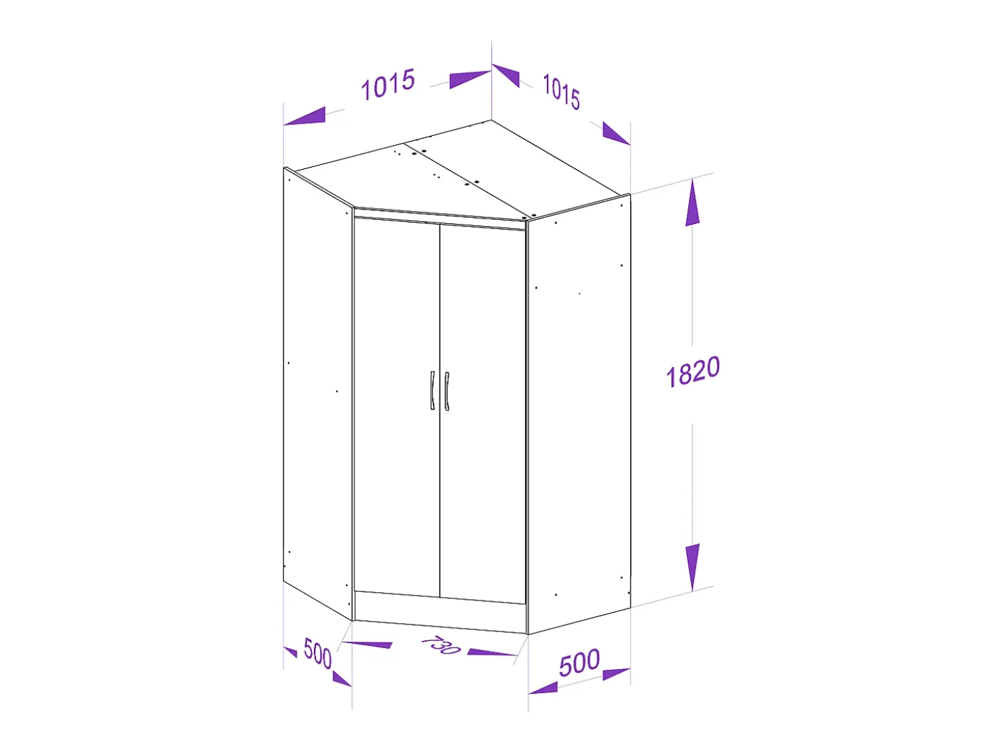 Guarda-roupa de canto 2 portas C101 cor natural - AURALI