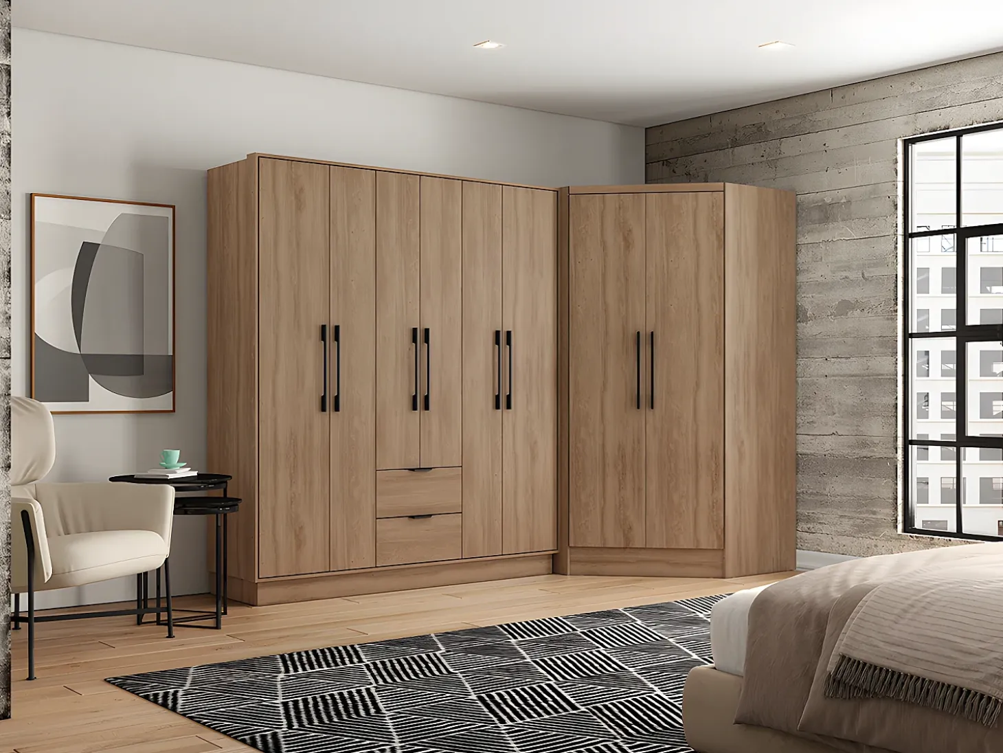 Guarda-roupa de canto 2 portas C101 cor natural - AURALI