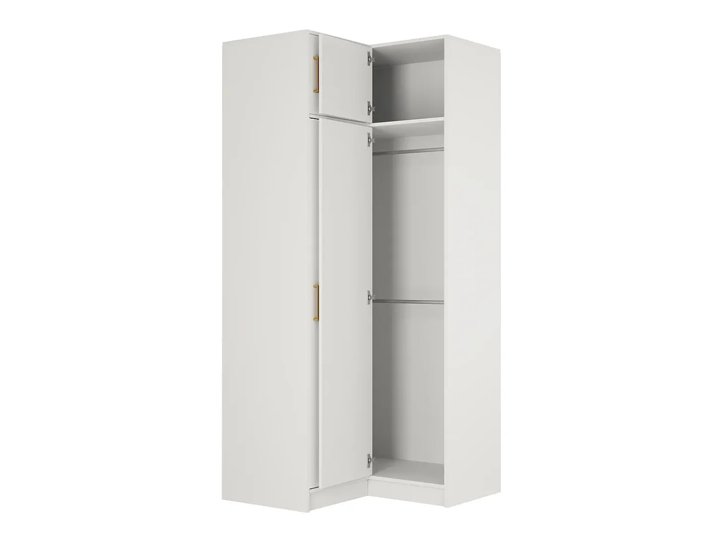 Guarda-roupa de canto 2 portas C115 cm branco + módulo superior - LIZANDRO