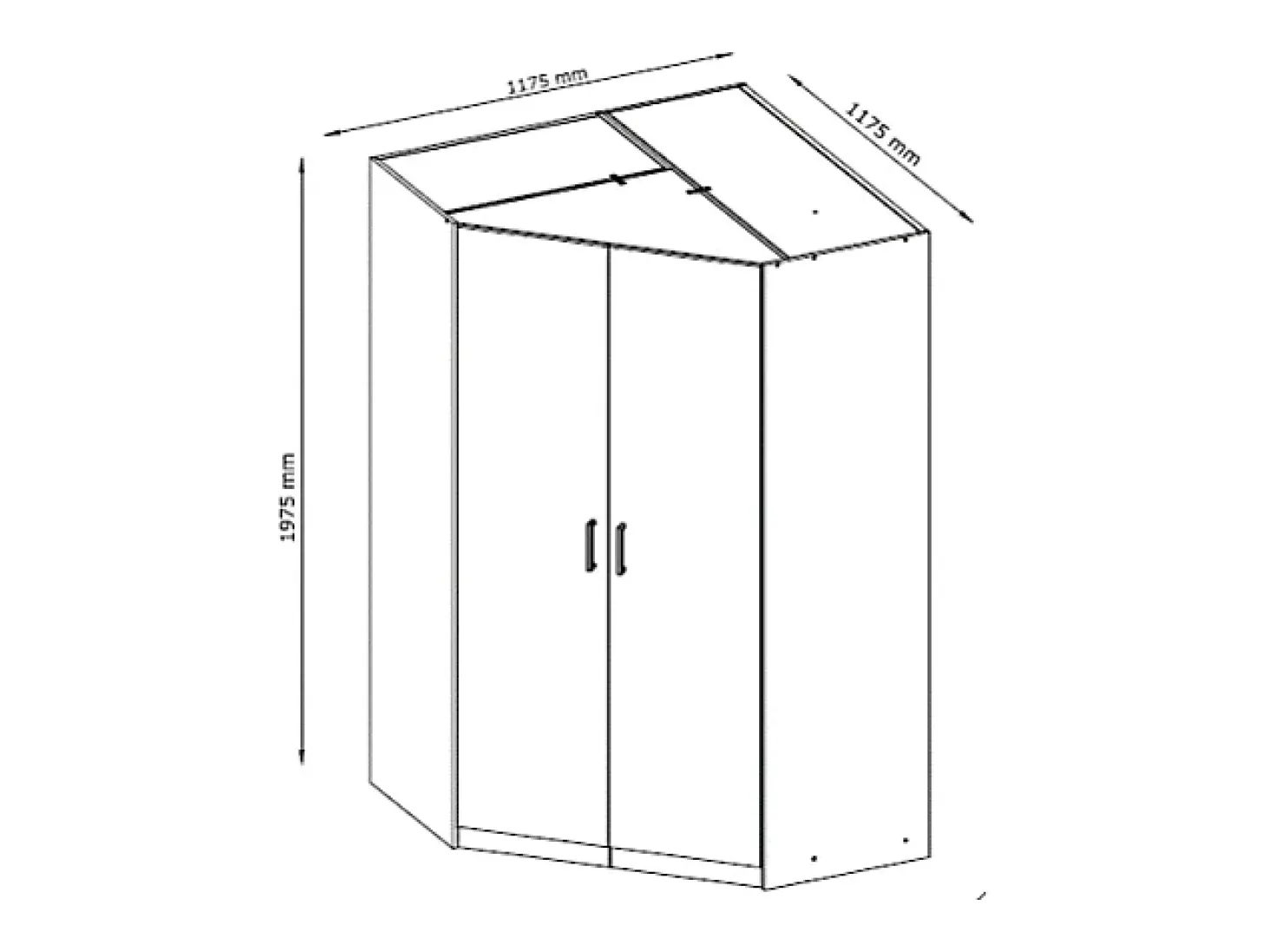 Guarda-roupa de canto BELOMY com 2 portas, 117 cm de largura, branco
