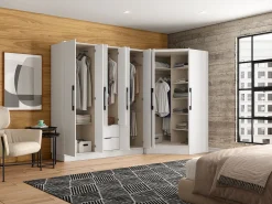 Guarda-roupa de canto com 8 portas e 2 gavetas C263 cm em branco - FEOVA