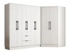 Guarda-roupa de canto com 8 portas e 2 gavetas C263 cm em branco - FEOVA