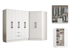 Guarda-roupa de canto com 8 portas e 2 gavetas C263 cm em branco - FEOVA