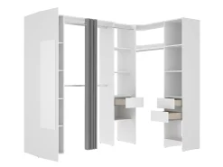 Guarda-roupa de canto com 1 porta, cortina e espelho, 231 cm de largura, branco e cinza - BETRAND