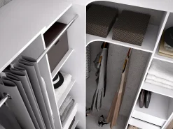 Guarda-roupa de canto com 1 porta, cortina e espelho, 231 cm de largura, branco e cinza - BETRAND