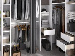 Guarda-roupa de canto com 1 porta, cortina e espelho, 231 cm de largura, branco e cinza - BETRAND