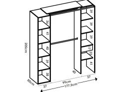 Guarda-roupa de canto com 1 porta, cortina e espelho, 231 cm de largura, branco e cinza - BETRAND