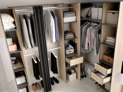 Guarda-roupa de canto com 1 porta, cortina e espelho, 231 cm de largura, cores natural e antracite - BETRAND