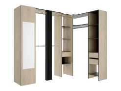 Guarda-roupa de canto com 1 porta, cortina e espelho, 231 cm de largura, cores natural e antracite - BETRAND