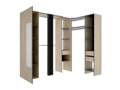 Guarda-roupa de canto com 1 porta, cortina e espelho, 231 cm de largura, cores natural e antracite - BETRAND