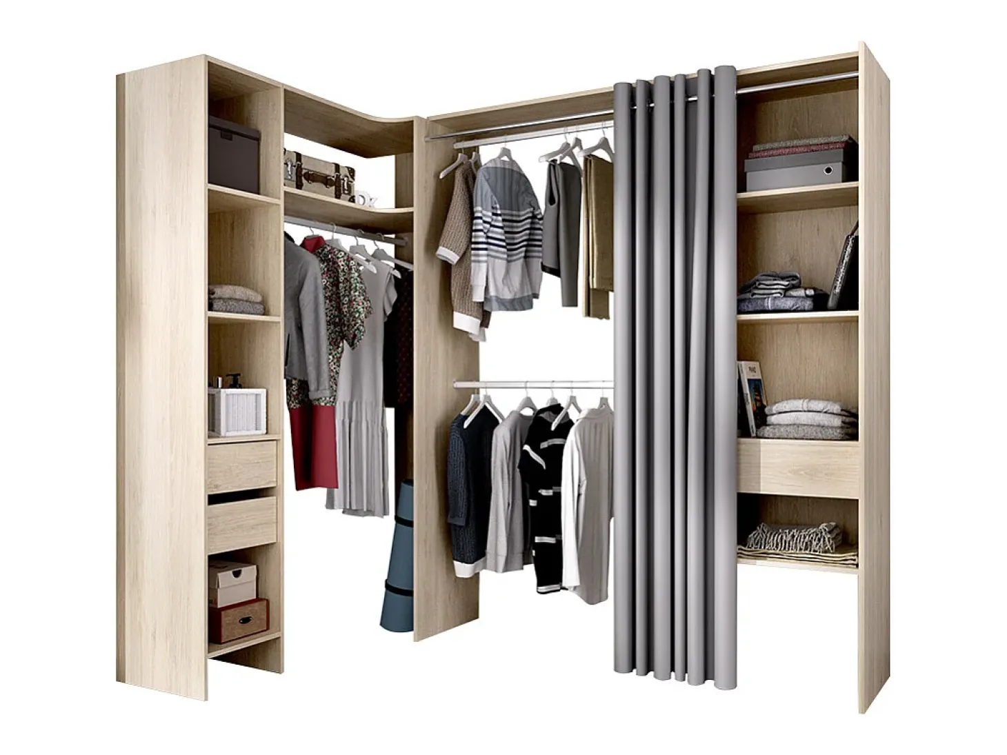 Guarda-roupa de canto extensível L164/214 cm Carvalho e cinza GONTRAN