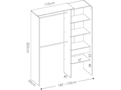 Guarda-roupa de canto extensível L164/214 cm Carvalho e cinza GONTRAN