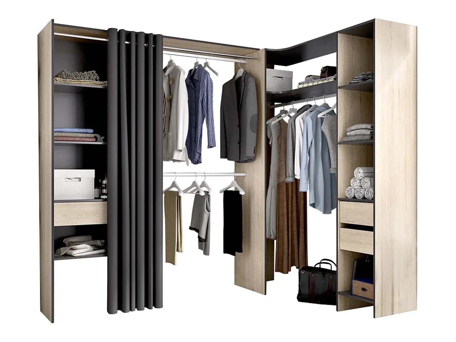 Guarda-roupa de canto extensível L164/214 cm Carvalho e antracite GONTRAN