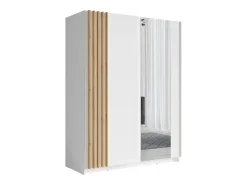Guarda-roupa de duas portas de correr com espelho, 150 cm de largura, nas cores branca e natural - CALELA
