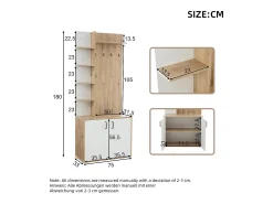 Guarda-roupa de entrada 75×33×180 cm - com cabides e organizador de sapatos - 5 compartimentos - 2 portas - natural + branco