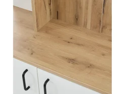 Guarda-roupa de entrada 75×33×180 cm - com cabides e organizador de sapatos - 5 compartimentos - 2 portas - natural + branco