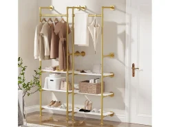 Guarda-roupa de entrada com duas prateleiras Cabide estilo industrial Cabide para casacos H178cm