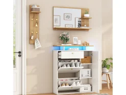 Guarda-roupa de entrada de 3 peças - 105 x 25 x 151,5 cm - com espelho + prateleira de parede + sapateira - aglomerado - branco