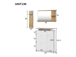 Guarda-roupa de entrada de 3 peças - 105 x 25 x 151,5 cm - com espelho + prateleira de parede + sapateira - aglomerado - branco