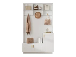 Guarda-roupa de entrada moderno - com cabideiro e armazenamento para sapatos - Banco com armazenamento - com 3 ganchos - Branco