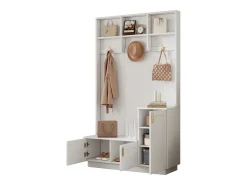 Guarda-roupa de entrada moderno - com cabideiro e armazenamento para sapatos - Banco com armazenamento - com 3 ganchos - Branco
