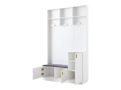 Guarda-roupa de entrada moderno - com cabideiro e armazenamento para sapatos - Banco com armazenamento - com 3 ganchos - Branco