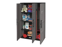 Guarda-roupa de exterior Daltinie, Armário de exterior, Armário de varanda multiusos, 100% Made in Italy, Cinza e Preto, Acabamento xadrez, 102x37h163 cm