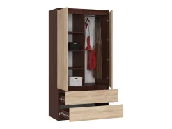 Guarda-Roupa de Piso 90 cm 2 Portas 2 Gavetas Wenge/Sonoma