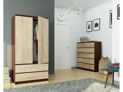 Guarda-Roupa de Piso 90 cm 2 Portas 2 Gavetas Wenge/Sonoma