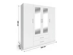 Guarda-roupa de quarto com 4 portas, espelho e acabamento branco.