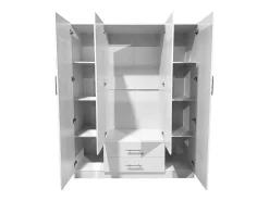 Guarda-roupa de quarto com 4 portas, espelho e acabamento branco.