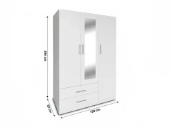 Guarda-roupa de quarto com 3 portas, com espelho, branco