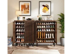 Guarda-roupa de sapatos retrô com 6 níveis, para 24 pares de sapatos, com portas e prateleiras ajustáveis