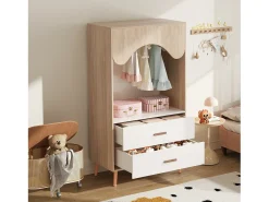 Guarda-roupa infantil - 80 x 46 x 141,5 cm - com varão + 2 gavetas - aglomerado - natural