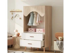 Guarda-roupa infantil - 80 x 46 x 141,5 cm - com varão + 2 gavetas - aglomerado - natural