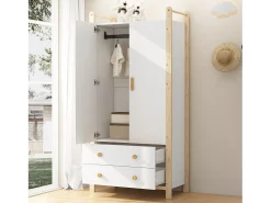 Guarda-roupa infantil - 90 x 45 x 180 cm - com 2 portas + varão + 2 gavetas - aglomerado - branco