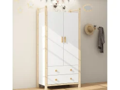 Guarda-roupa infantil - 90 x 45 x 180 cm - com 2 portas + varão + 2 gavetas - aglomerado - branco