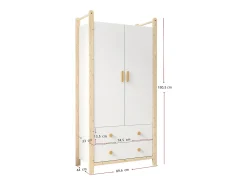 Guarda-roupa infantil - 90 x 45 x 180 cm - com 2 portas + varão + 2 gavetas - aglomerado - branco