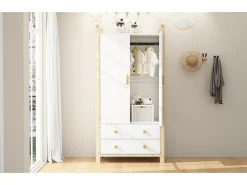 Guarda-roupa infantil - 90 x 45 x 180 cm - com 2 portas + varão + 2 gavetas - aglomerado - branco
