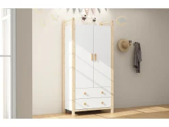 Guarda-roupa infantil - 90 x 45 x 180 cm - com 2 portas + varão + 2 gavetas - aglomerado - branco