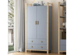 Guarda-roupa infantil - 90 x 45 x 180 cm - com 2 portas + varão + 2 gavetas - aglomerado - azul
