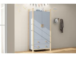 Guarda-roupa infantil - 90 x 45 x 180 cm - com 2 portas + varão + 2 gavetas - aglomerado - azul