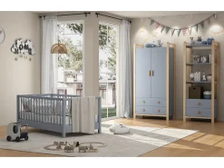 Guarda-roupa infantil - 90 x 45 x 180 cm - com 2 portas + varão + 2 gavetas - aglomerado - azul
