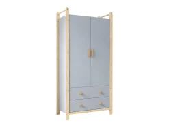 Guarda-roupa infantil - 90 x 45 x 180 cm - com 2 portas + varão + 2 gavetas - aglomerado - azul