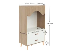 Guarda-roupa infantil aberto 80x46x141.5 cm - com haste para pendurar roupas e 2 gavetas - pés e puxadores de madeira maciça - branco + natural