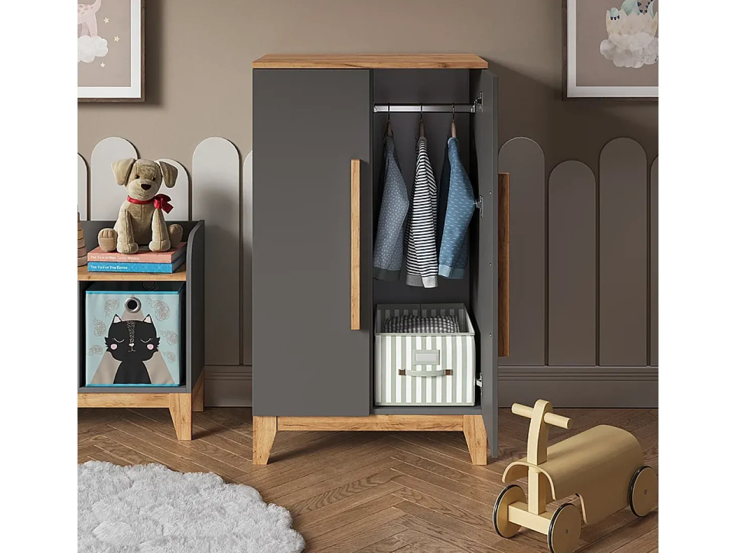 Guarda-roupa infantil cinza/artesanal 70x53.4x120 malia