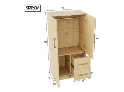Guarda-roupa infantil de 2 portas com 2 gavetas e compartimentos de arrumação - 70 x 45 x 135 cm - madeira - natural