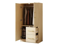 Guarda-roupa infantil de 2 portas com 2 gavetas e compartimentos de arrumação - 70 x 45 x 135 cm - madeira - natural