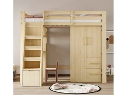 Guarda-roupa infantil de 2 portas com 2 gavetas e compartimentos de arrumação - 70 x 45 x 135 cm - madeira - natural